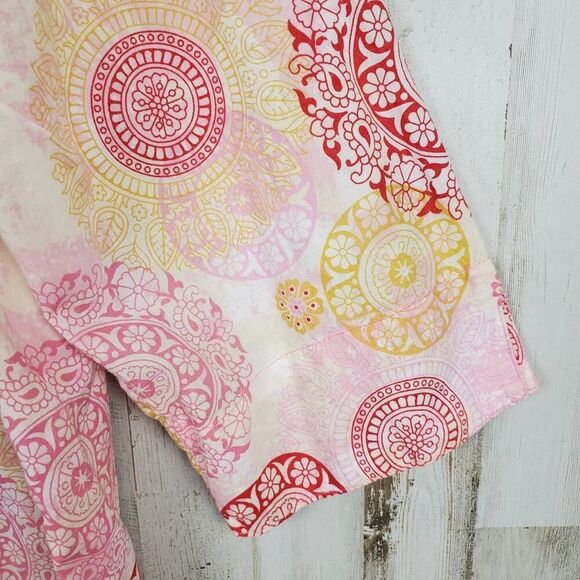 Lemon Grass Button Down Shirt Pink Red Patterned Size 1X - Picture 8 of 9